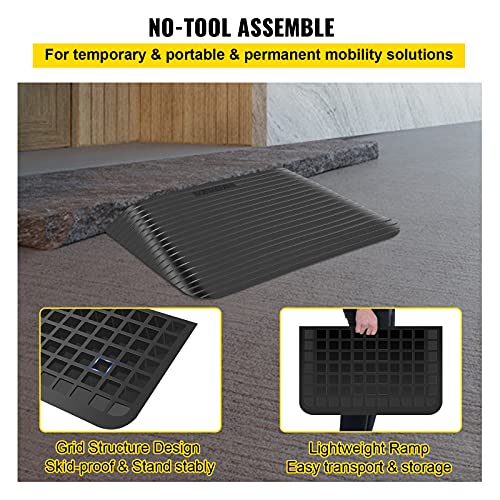 Vevor Rubber Threshold Ramp, 4" Rise Threshold Ramp Doorway, Recycled Rubber Power Threshold Ramp Rated 2200 Lbs Load Capacity, Non-Slip Surface Rubber Solid Threshold Ramp For Wheelchair And Scooter #TOP5
