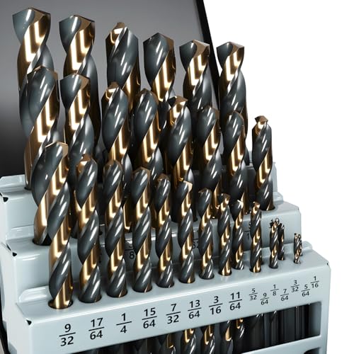 Metal Drill Bit Set, Yougfin 29PCS High Speed Steel Drill Bits with Black and Gold Finish 1/16