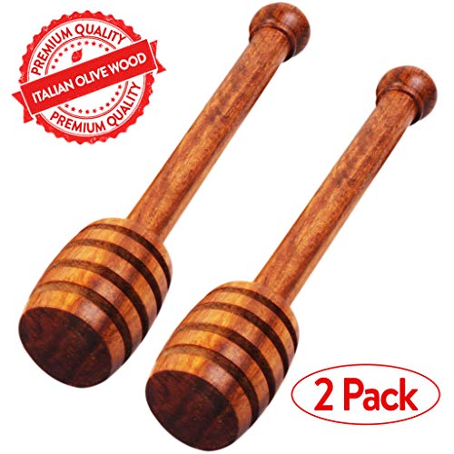 2 Pack Italian Olive Wood Honey Dipper Sticks – 6,5 Inch Wooden Syrup
