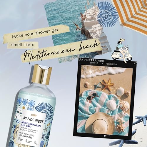 Image of Wanderlust Mediterranean Sea Salt Shower Gel, 300 ml| Nourishes & Rejuvenates | Gentle Cleanser| Refreshing bodywash | Enriched With hydrating Glycerine | Paraben-Free, Vegan | Suitable for All Skin Types