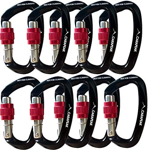 CARAPEAK Heavy Duty Screwgate Locking Carabiner Set, Multi Pack Snag-Free D Shaped Screw Lock Carabiner, Strong Aluminum Lockable Clip for Hammock, Swing, Towing