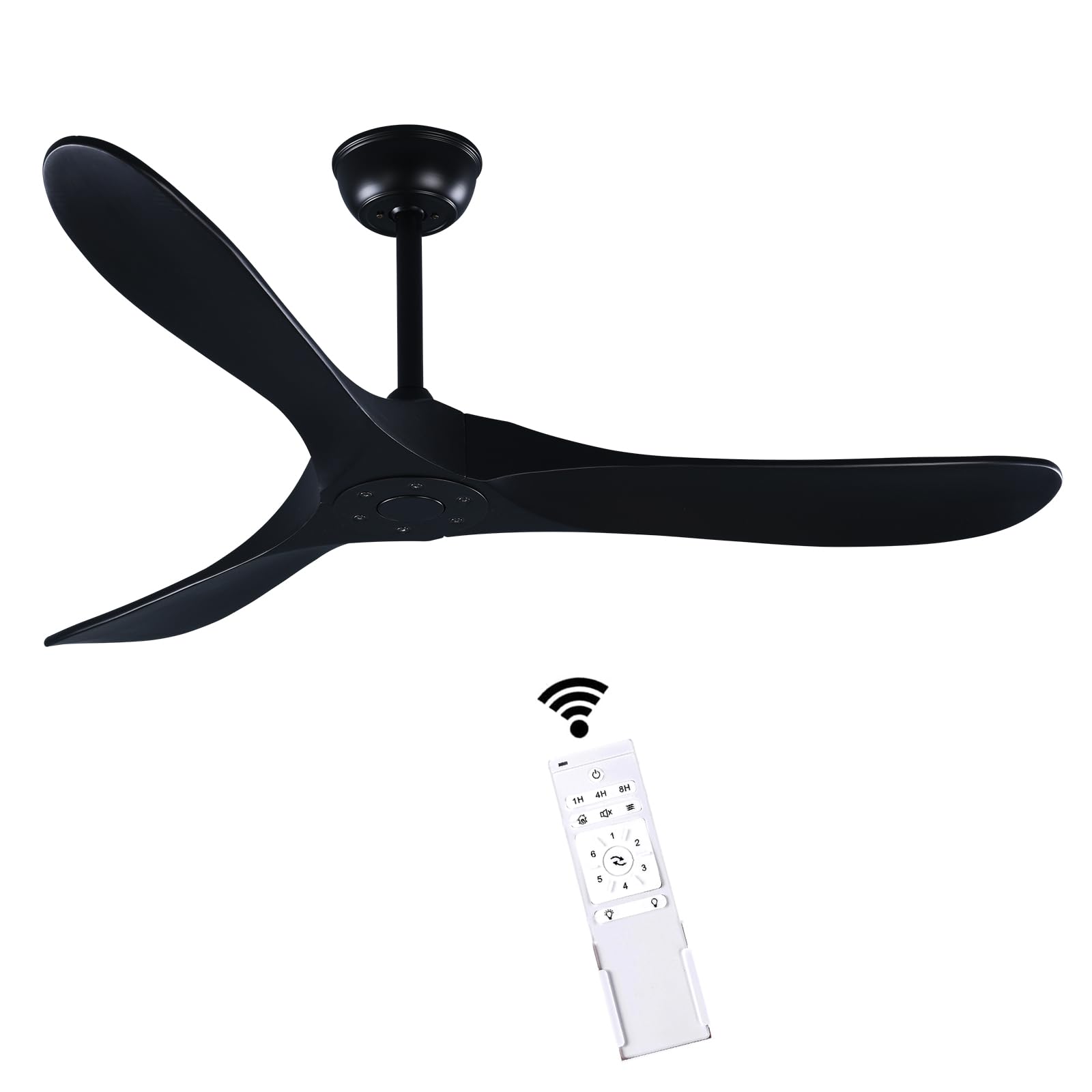 52" Black Ceiling Fan with Remote Control, Canopy Ceiling Fan without Lights for Indoor/Outdoor - Modern Design, Powerful Airflow, Silent Operation