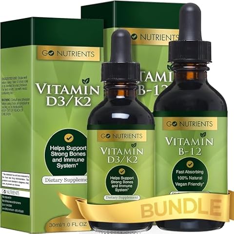 Go Nutrients Vitamin B12 & Vitamin D3 w/K2 Liquid Drops Bundle | Liquid Vitamin B12 Drops, 2oz | Liquid Vitamin D3 Drops, 1oz | No GMO’s, No Preservatives Cover