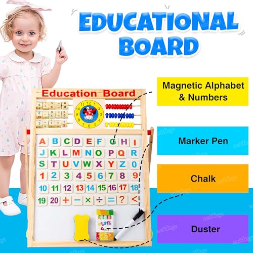 Image of Zest 4 Toyz Multipurpose Double-Sided Magnetic Wooden Writing Board Mathematical Calculations & English Alphabets Children Board with 51pcs Wooden Magnets Letters(White and Black)-Size: 44 x 36 cm