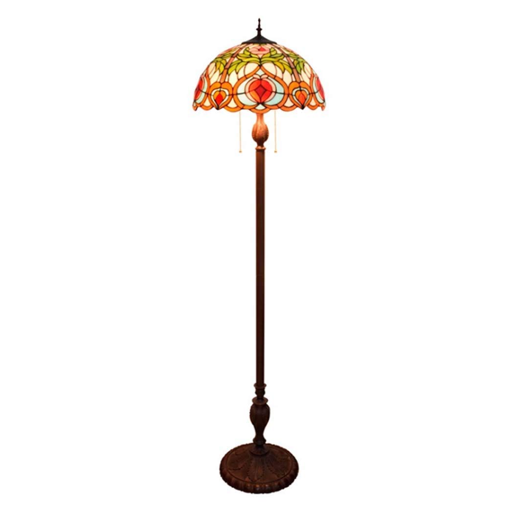 IUokLU Tiffany Style 16-Inch Pastoral Stained Glass Floor Lamp with Foot Switch + Zipper Switch Floor Uplighter for Living Room Bedroom Floor Standing Lighting,E27,40W
