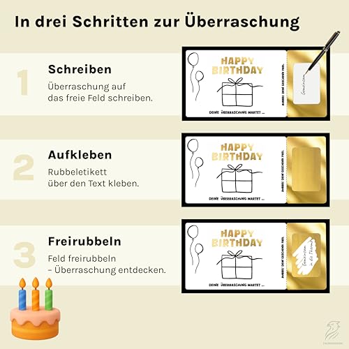 Falkenhorn® - Rubbel Geburtstagskarte mit persönlicher Nachricht – Überraschungskarte zum Ausfüllen & Freirubbeln – Geschenkidee, Geburtstagsgeschenk für Männer & Frauen – inkl. Umschlag
