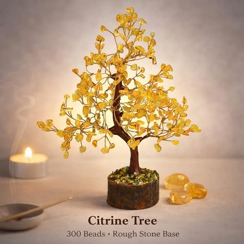 Image of REMEDYWALA Charged Energized Citrine Crystal Tree for Reiki Healing, Citrine Stone Tree Showpiece for Good Luck Home Decor, Beautiful Crystal Tree, Citrine Tree 300 Beads