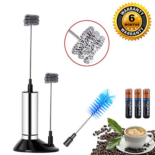 amiciKart Battery Operated Milk Frother Triple Spring with Extra Whisk Head Made of Stainless Steel for Coffee Cappuccino Stirrer Foamer