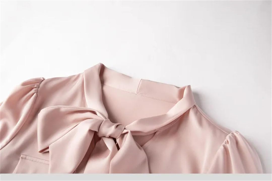 Camicetta da donna in raso elegante chic con colletto a fiocco coreano solido manica lunga top