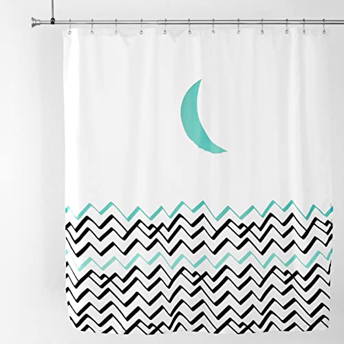 Shaina Painted Moon And Waves Abstract Shower Curtain 72 X 72 - Modern Art And Boho Deco - Waterproof Fabric - For Any Modern Bathroom- Deco Shower Curtain Hooks Included #TOP27