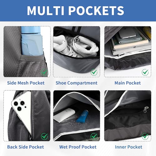 Image of JELUTAR Drawstring Backpack Gym Bag with Shoes Pocket, Dark Grey