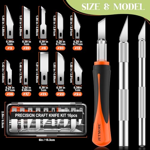 JETMORE 16 Pcs Exacto Knife Set, 3 Craft Knife and 13 SK5 Steel Blades, Precision Hobby Knife for Carving, Modeling, DIY, Scrapbooking, and Art Projects - Image 5