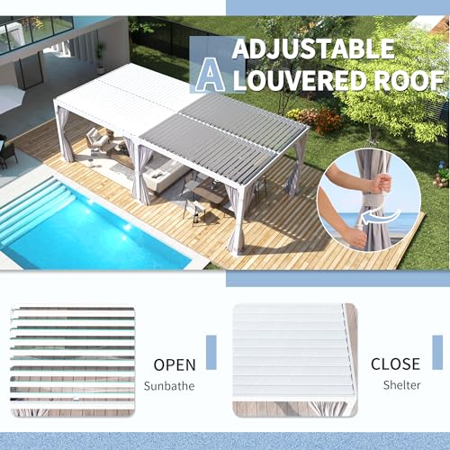 YOLENY Louvered Pergola 10x20, Aluminum Gazebo with Adjustable Waterproof Roof, Curtains and Netting Included, Deck and Backyard, White - Image 2