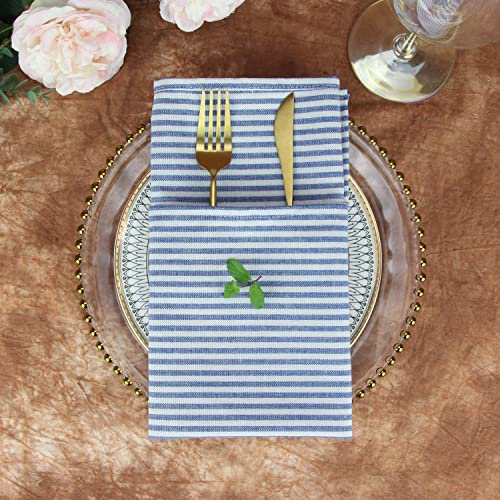 Servilletas de tela de lino y algodón a rayas de 17x17, servilletas azules para hogar, juego de 12 5