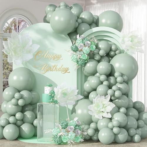 Image of Dusty Green Balloons Arch 103pcs Light Olive Sage Green Balloons Garland Different Sizes Retro Haze Fog Balloon Helium Latex Balloon Boho Birthday Party Decoration Jungle Safari Bridal Baby Shower