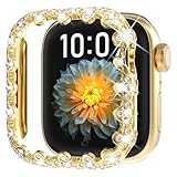 Surace Bling Bumper Case Compatible with Apple Watch Series 9 8 7 45mm, Four-Leaf Clover Crystal Diamond Protective Face Cover for Women, Hard PC Frame Protector for Apple Watch Case 45mm, Gold