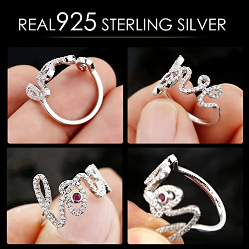 Moissanite Engagement Rings for Women,0.5 ct D Color VVS1 Lab Created Round Diamond Simulated Wedding Band Ruby,925 Sterling Silver Love Script Stackable Ring Thin Band Promise Ring for Her Size 4-103