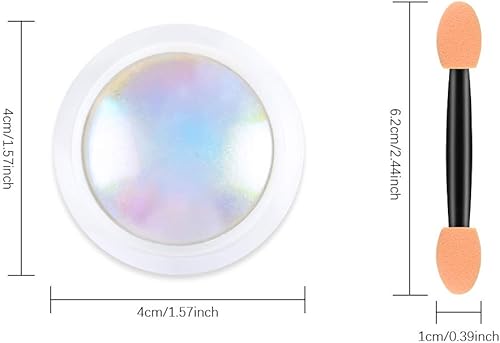 Miniatura 7 de Ownest 2 piezas de polvo de uñas cromado neón, pigmento de purpurina de uñas cromadas de unicornio, pigmento iridiscente en polvo Aurora para uñas