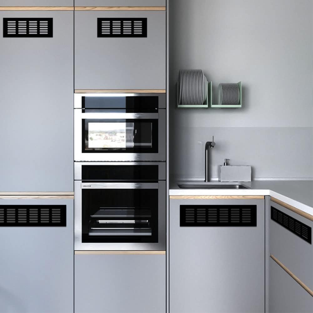 2 coperture nere per griglia di ventilazione 600 mm x 80 mm in lega di alluminio per prese d'aria della cucina, prese d'aria per armadietti, prese d'aria per frigoriferi, griglie di ventilazione