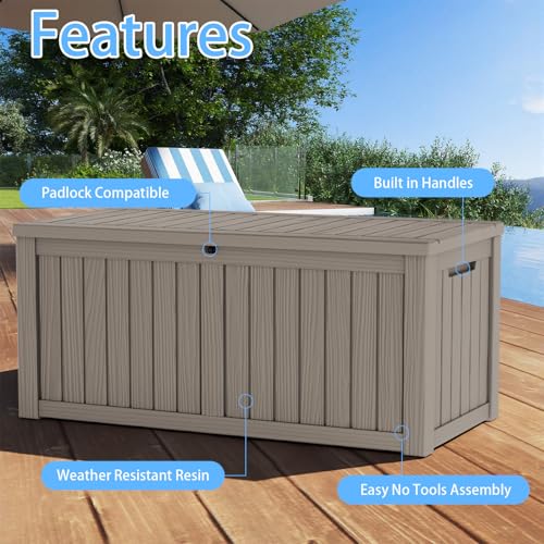 Image of 200 Gallon Large Outdoor Storage Box Waterproof, UV Resistant Resin Deck Box with Hydraulic Rod & Lockable Latch for Patio Furniture, Outside Storage Box for Garden Tools, Patio Cushions, Gray