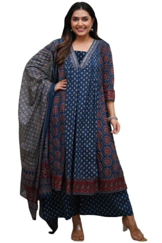 Kurta Anarkali femme ensemble coton plazzo dupatta robe imprimée vêtement ethnique grande taille 4XL