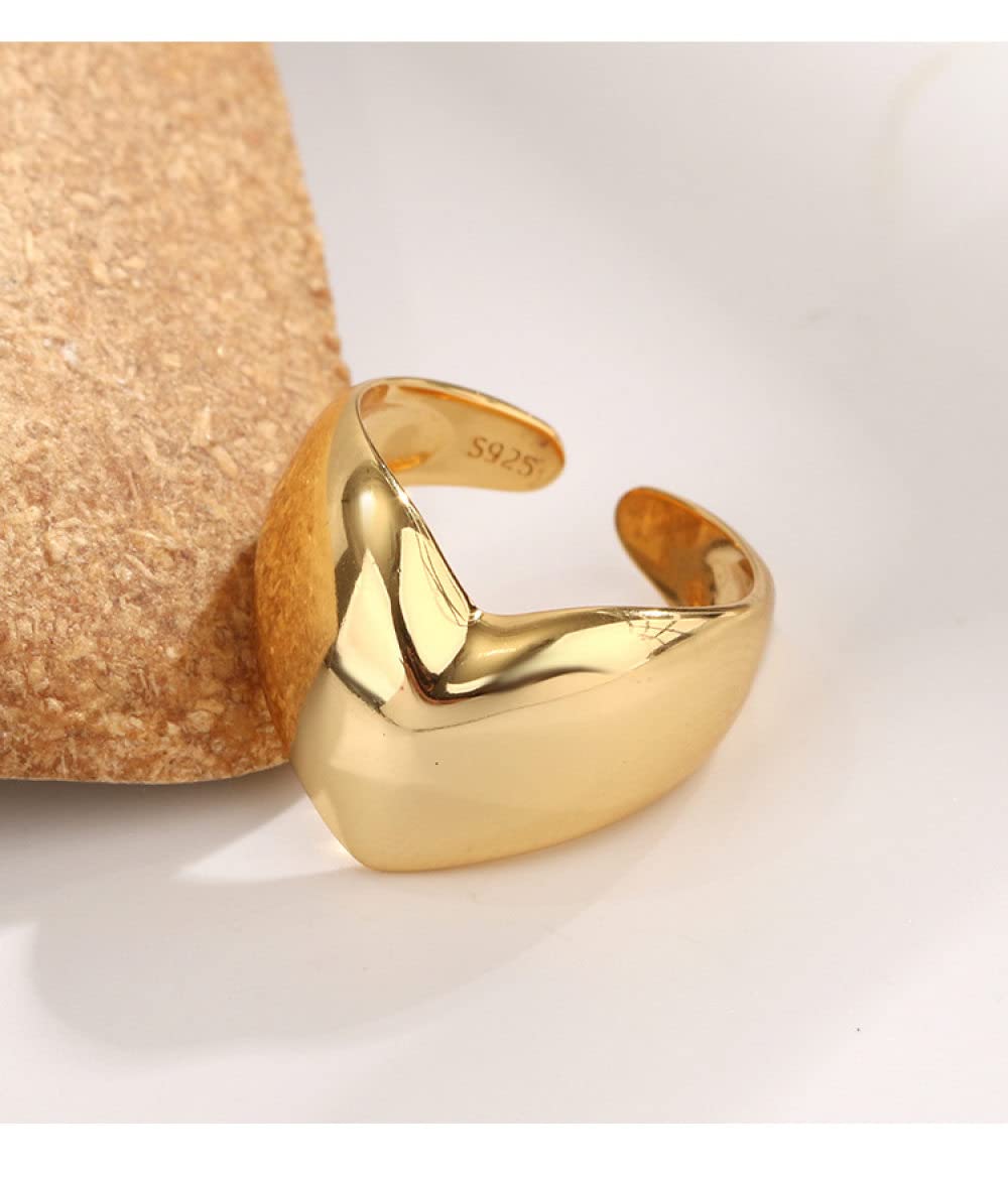 Anello In Argento 925 Da Donna,Anello In Argento Sterling 925 Geometrico Dorato A Forma Di Cuore Anelli Regolabili Minimalisti Con Pietre Preziose Naturali Fascino Energetico Gioielli Da Sposa Regal