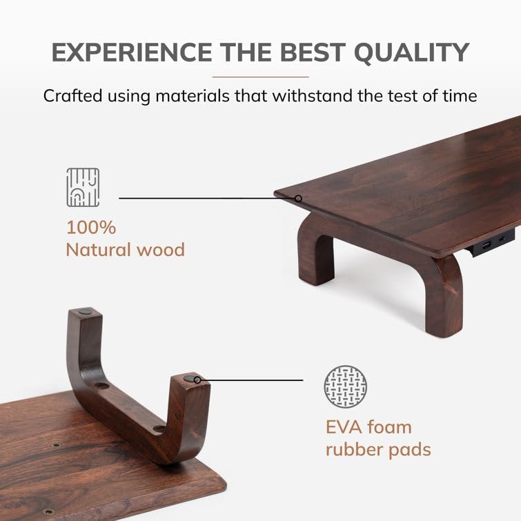 Image of Genuine Decor Solid Sheesham Wood Monitor Stand with Storage Organizer for Desk, Tables, Office, Home, Studio, Study Table | Desktop Ergonomic Monitor Stand Riser (Mahogany)