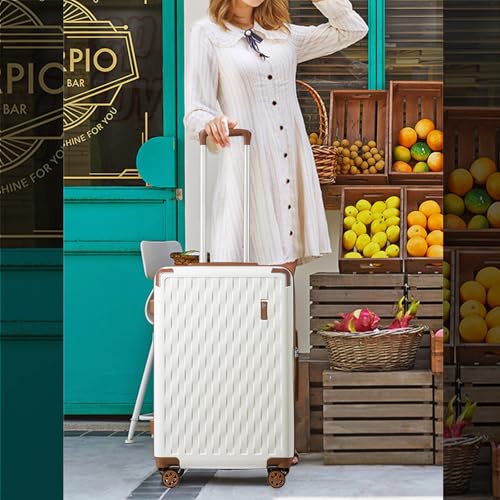 Somago Carry On Luggage 20 Inch Airline Approved PC ABS Hardside Lightweight 2 Piece Suitcase with Spinner Wheels TSA Lock YKK Zippers Woven Pattern (13"/20", White)2