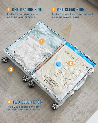 Image of Vacuum Storage Bags for Travel, 12 Pack (4M+4S+4XS) Vacuum Seal Bags with Wireless Rechargeable Electric Pump, Travel Essentials Space Saving Bag for Clothes, Luggage, Carry-on Suitcase, Backpack