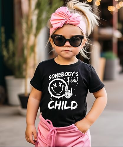 Funny Somebody's Feral Child Shirt for Boys and Girls Vintage Retro Punk Rock Tee for Kids3