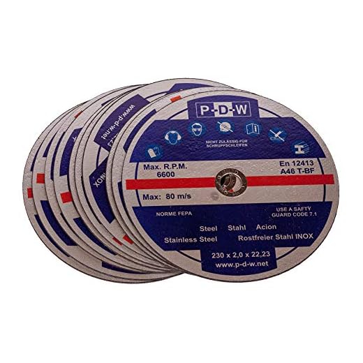 Lot de 10 disques à tronçonner en acier inoxydable pour meuleuse à tronçonner ou meuleuse d'angle - Diamètre de l'arbre : 230 mm - Disques flexibles en inox