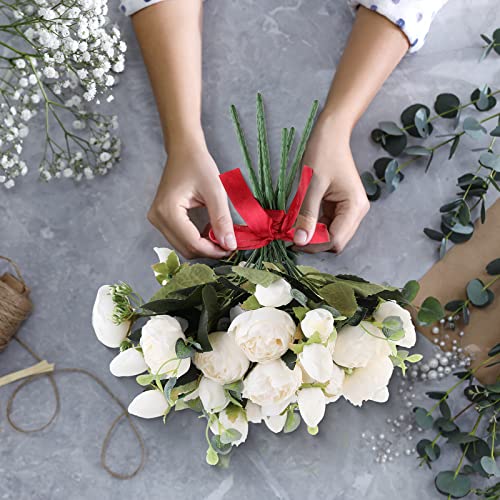 8 Packs Artificial Peony Flowers Faux Flowers Silk Hydrangea Bouquet Vintage Wedding Home Table Door Decor Reusable Bouquet Of Rose Flowers For Valentine Wedding Birthday Party (White,Peony) #TOP7