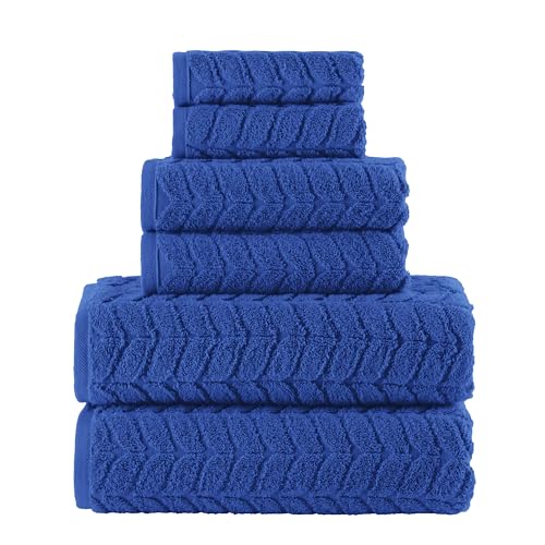 Image of Elegant Comfort Luxury 6-Piece 100% Turkish Cotton Jacquard Braided Textured Premium Hotel Quality Towel Set- Soft and Absorbent, Includes 2 Bath Towels, 2 Hand Towels and 2 Washcloths, Royal Blue