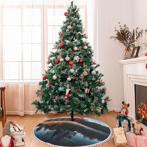 Jupe de sapin de Noël 121 cm à pompons design reflet sur lac - 7