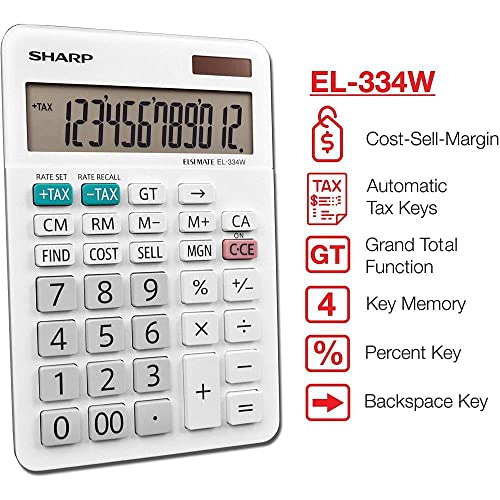 Sharp El334W El-334W Large Desktop Calculator, 12-Digit Lcd #TOP2