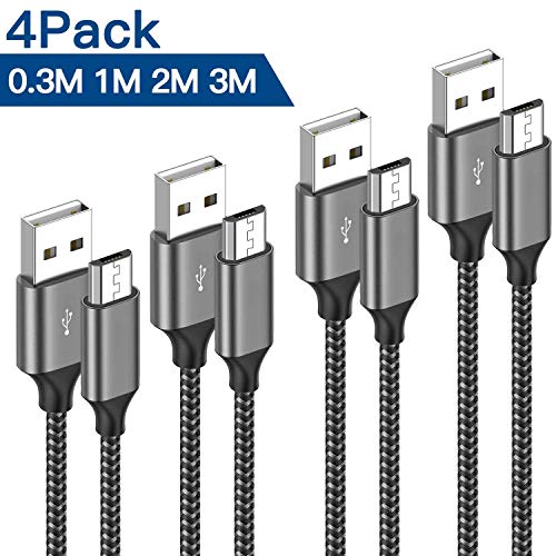 Micro USB Cable, RAVIAD [4-Pack 0.3M 1M 2M 3M] Micro USB Fast Charger Charging Cable Nylon Braided Android Charger Cable for Samsung Galaxy S7/S6/S5, Huawei, Xiaomi, Nokia, Sony, Nexus, HTC, PS4