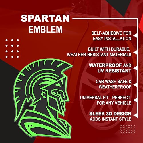 Image of Spartan Emblem 3D Warrior Badge, Custom Car Decal Sticker - Durable Exterior Trunk, Hood, Fender for Car, Truck, SUV (Set of 2) (Green)