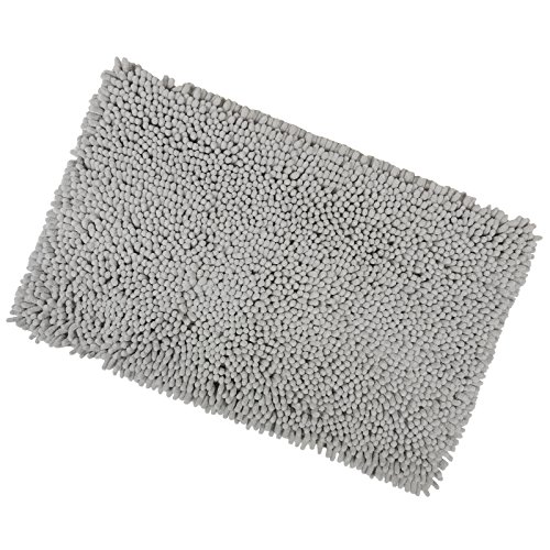 Grey Shaggy Microfibre Bathroom Shower Bath Mat Rug Non-Slip Backing 50x80cm, Gray, 50 x 80cm