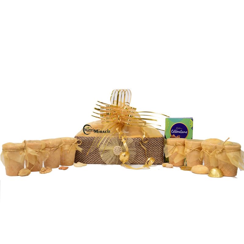 Image of NUTRI MIRACLE Diwali Chocolates Dry Fruits Nuts Gift Hamper with Laddu Candles for Corporate Clients