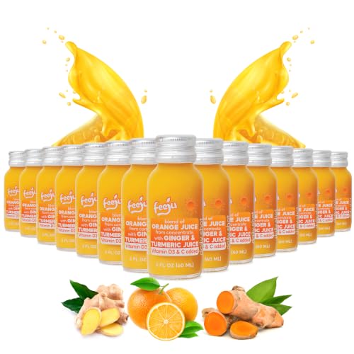 15pcs Orange Juice with Ginger and Turmeric Root Juice and Black Pepper 2fl oz Ginger Shot for Immune Support Turmeric Shots with Vitamin C & D3