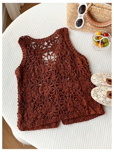 SweatyRocks Women's Sleeveless Hollow Out Cardigan Vest Open Front Boho Summer Knitwear Outwear2