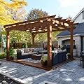 MUPATER 10x12 FT Wooden Pergola Patio with Arched Roof and Stakes, Outdoor Pergola Garden Shelter Cedar Framed for Backyard, Deck, Lawn