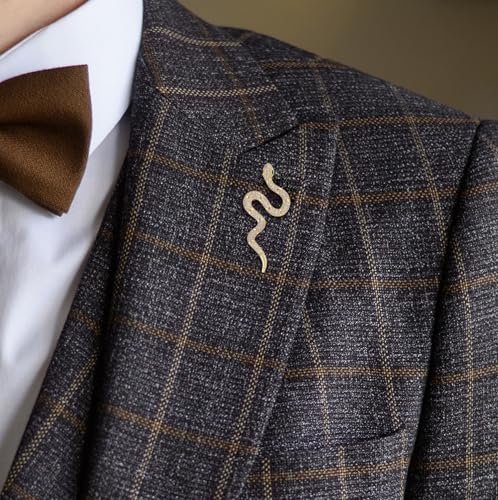 Image of Gold Snake Brooches Pins for Women Men Statement Snake Enamel Lapel Pins Crystal Rhinestone Accessories Powerful Animal Insect Clothing Coat Jacket Lapel Jewelry Gifts