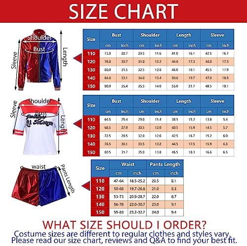 DreamJ Kids Harley Halloween Costume Girls Joker Cosplay Costume with Jacket Shorts Gloves T-Shirt and Necklace 7 51jU5Un7dCL. AC