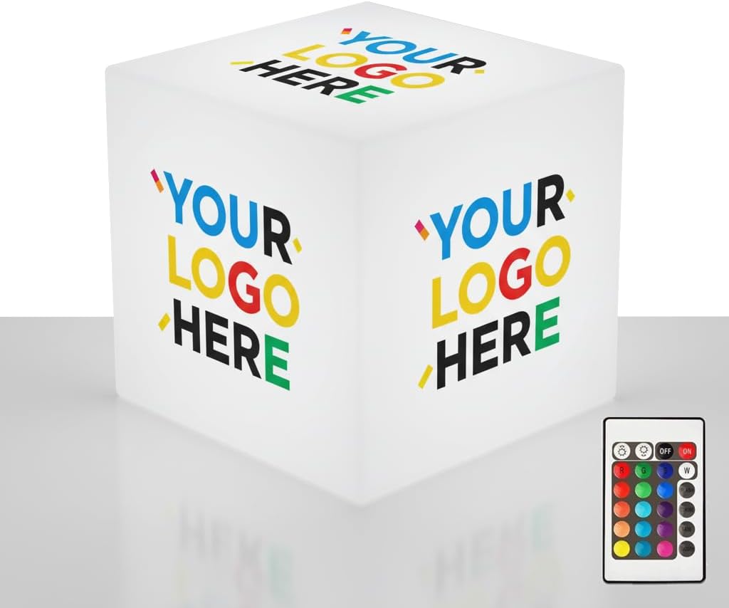 Custom Personalized LED Cube Lights - Glow Cube Light Up Box Stool w/Remote Control - Color Changing Light Indoor/Outdoor Weatherproof Stool - Corporate/Event/Wedding/Brand Logo/Trade Show (1 Side