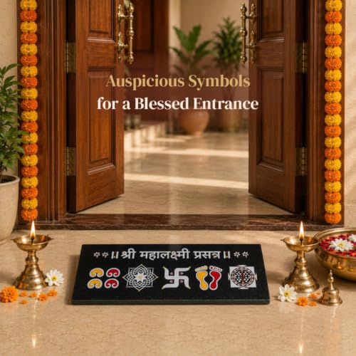 Image of Chitrashila Chaitrangan Rangoli on Granite Tiles with Shree Mahalaxmi Prasanna 9 X 4 inch, Traditional Printed Vastu Items for Home Decor, Pooja Mandir, Door Entrance| Ready-to-Use & Low Maintenance