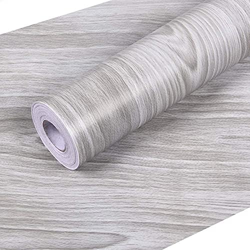 17.7″ x 355″ Grey Wood Contact Paper Wallpaper, PVC Self Adhesive Peel and Stick Wall Paper, Easy to Clean Decorative Wall Covering