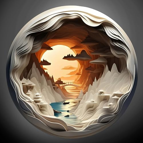 Wooden Puzzles for Adults & Teens, 100/200/300/500 Piece Laser Cut Cave Landscape Jigsaw Puzzle, Challenging Home Decor Art, Unique Gifts for Women Men (XL-500pcs)