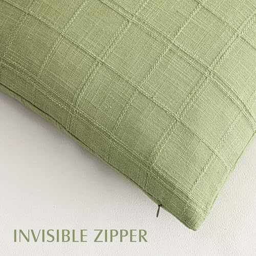 Image of Foindtower Set of 1 Decorative Linen Check Throw Pillow Cover Neutral Farmhouse Lumbar Cushion Cover Modern Boho Accent Home Decor for Sofa Chair Couch Bedroom Living Room,12x20 Inch,Light Green