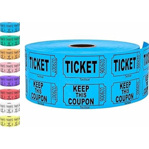 1000 Tacticai Raffle Tickets, Blue (8 Color Selection), Double Roll, Ticket for Events, Entry, Class Reward, Fundraiser & Prizes Cover